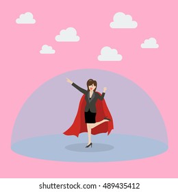 Business woman superhero with protection power. Vector Illustration