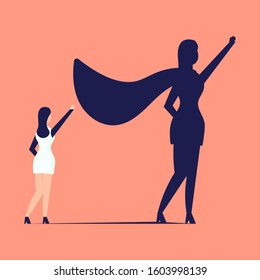 Business Woman with superhero shadow vector concept. Business symbol of emancipation, ambition, success, motivation, leadership, courage and challenge. vector illustration