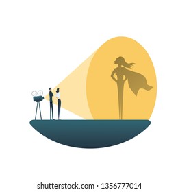 Business woman superhero vector concept. Business man and woman. Symbol of power, strength, leadership, courage, ambition and motivation. Eps10 vector illustration.