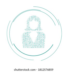 The business woman symbol filled with teal dots. Vector illustration on white background