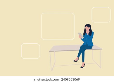 Business woman with a tablet and chatting. A busy woman received a message and reads. concept of of social networks and online communication