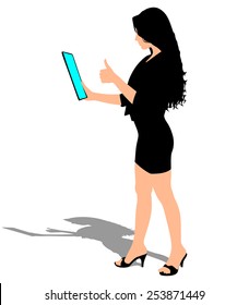 Business woman with a tablet, vector 