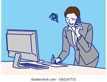 Business woman taking notes while making a phone call　, Vector illustration
