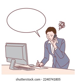 Business woman taking notes while making a phone call　, Vector illustration     Surprise  got Inspiration  Troubled