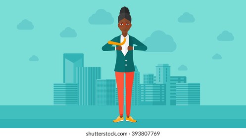 Business woman taking off jacket.
