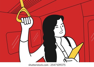 Business Woman Taking Public Transportation - Minimalist Vector Illustration