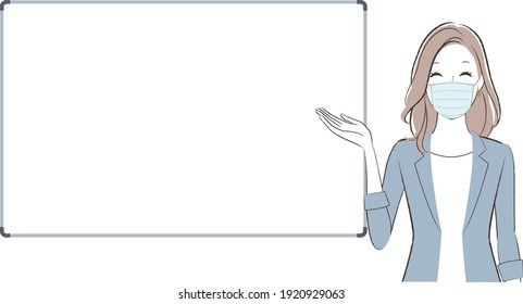 A business woman talking about something with a whiteboard