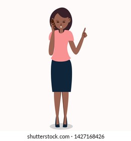 Business woman talking on the phone. Vector illustration.