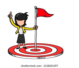 Business woman and target. Vision concept. Hand drawn vector illustration design on isolated background