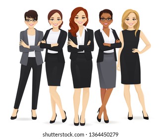Business woman team set with leader isolated vector illustration