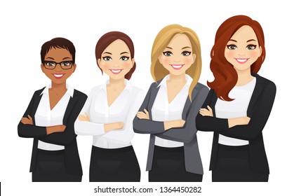 Business woman team set with leader isolated vector illustration