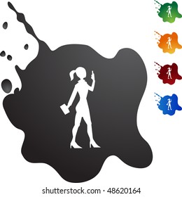 Business Woman texting web button isolated on a background.