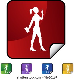 Business Woman texting web button isolated on a background.