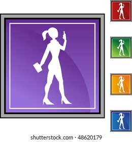 Business Woman texting web button isolated on a background.