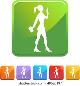 Business Woman texting web button isolated on a background.