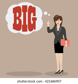 Business woman think big. Vector Illustration