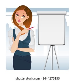 Business woman thinking in the office, presentation