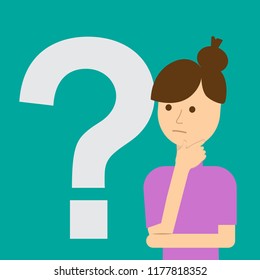 Business woman thinking. Question mark. Vector illustration