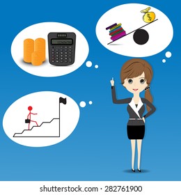 business woman thinking with a speech bubble over her head