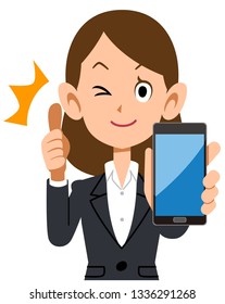 Business woman thumbing up with smartphone
