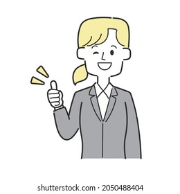 Business woman in a thumbs-up suit