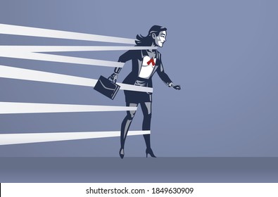 Business Woman Tied Unable to Move Freely Blue Collar Illustration Concept