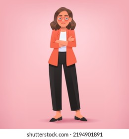 Business woman is tired or sad. Resentment, bad mood or stress. Vector illustration in cartoon style