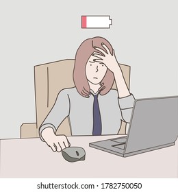 A business woman is tired at work, experiencing stress, fatigue. She symbolizes the solution of complex mental problems, problems from processing, complex problems in the work process of managers.