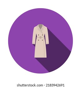 Business Woman Trench Icon. Flat Circle Stencil Design With Long Shadow. Vector Illustration.