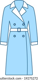 Business Woman Trench Icon. Thin Editable Line With Blue Fill Design. Vector Illustration.