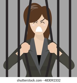Business woman try to escape from prison. Business concept