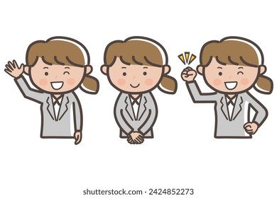 Business woman upper body pose set_guts pose_greeting_reply