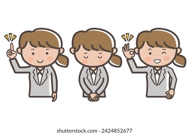Business woman upper body pose set_Point_OK_Apologize