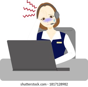 Business woman using computer. headache