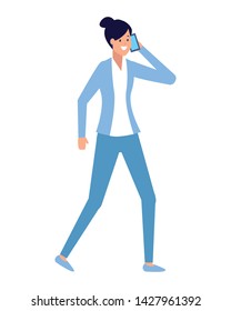 business woman using smartphone business work vector illustration