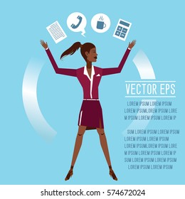 Business woman. Vector flat design. illustration isolated on blue background.