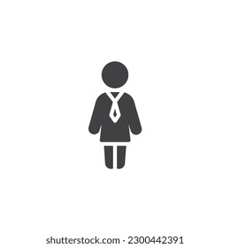 Business woman vector icon. Woman with necktie filled flat sign for mobile concept and web design. Business person glyph icon. Symbol, logo illustration. Vector graphics