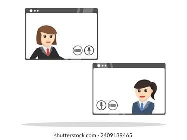 Business woman Video call conference working from home design character on white background