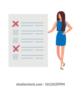 business woman with vote form isolated icon vector illustration design