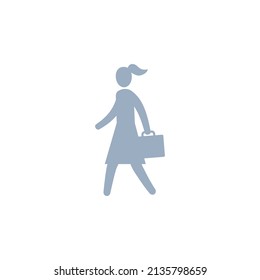 Business woman walking with a bag, Vector silhouette icon illustration.	