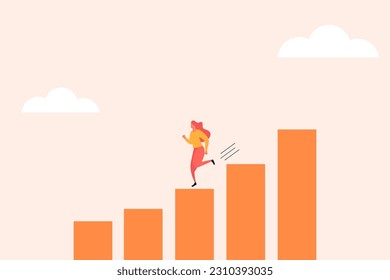 Business woman walking down on graph . Concept of economic crash, investing failure, price drop, recession, investment risk concept and market down