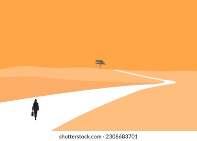 Business woman walking follow path. concept of ambition, motivation, opportunities and success