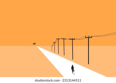 Business woman walking follow path. concept of ambition, motivation, opportunities and success