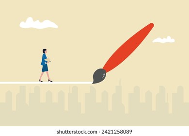 Business woman walking follow the path. concept of strategy, mission, success, thinking