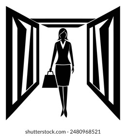 Business Woman Walking Hallway Silhouette