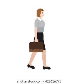 Business woman walking, holding briefcase.