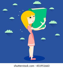 Business woman walking, holding a heavy book.
