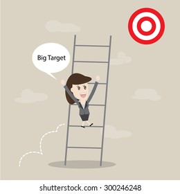 business woman walking up the ladder for big target,Vector illustrations