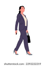 Business woman walking side view vector on white.