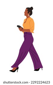 Business woman walking side view vector on white.